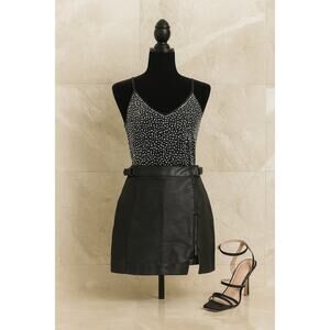 Free People Vegan Leather Midnight Magic Mini Skirt - 2 - Black Moto Grunge Glam